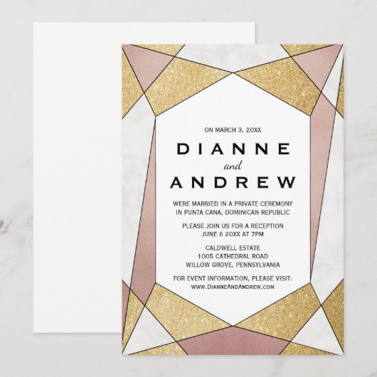 Glamoureuze geometrische diamanten bruiloftrecepti kaart (Voorkant / Achterkant)