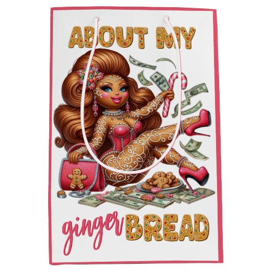 Glamoureuze Gingerbread Diva Roze Kerstmis Medium Cadeauzakje (Voorkant)