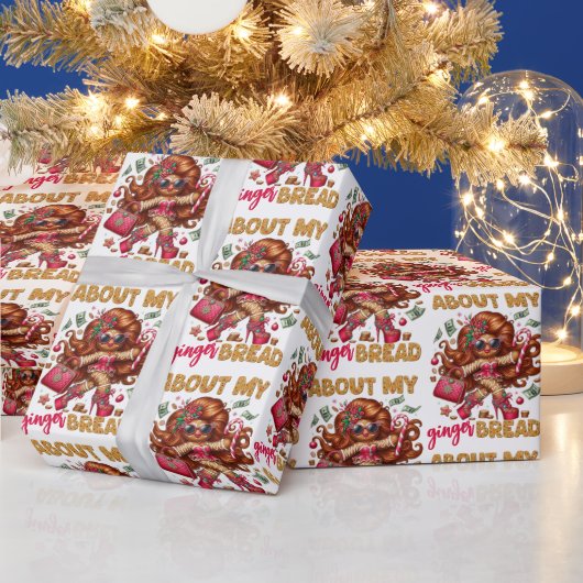 Glamoureuze Gingerbread Girl Roze Kerstmis Cadeaupapier (Feestdagen)