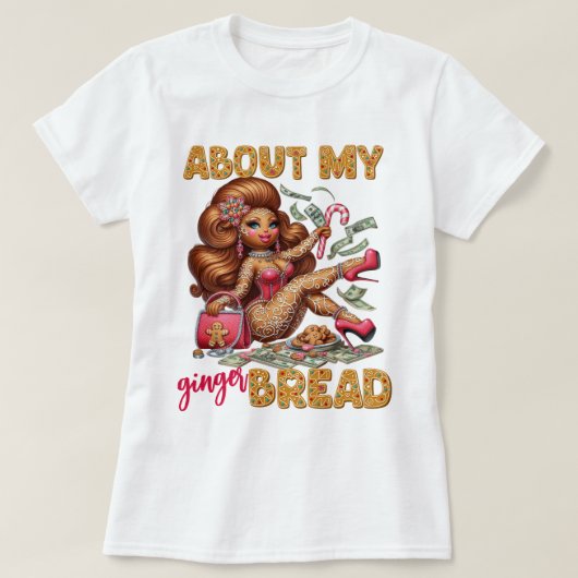 Glamoureuze Gingerbread Girl Roze Kerstmis T-shirt (Design voorkant)