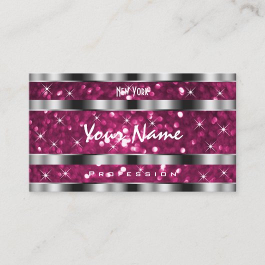 Glamoureuze Girly Pink Glitter Stars Zilveren Opti Visitekaartje (Voorkant)
