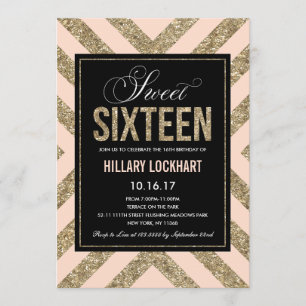 Glamoureuze Glans Sweet Sixteen Feest Uitnodigin Kaart