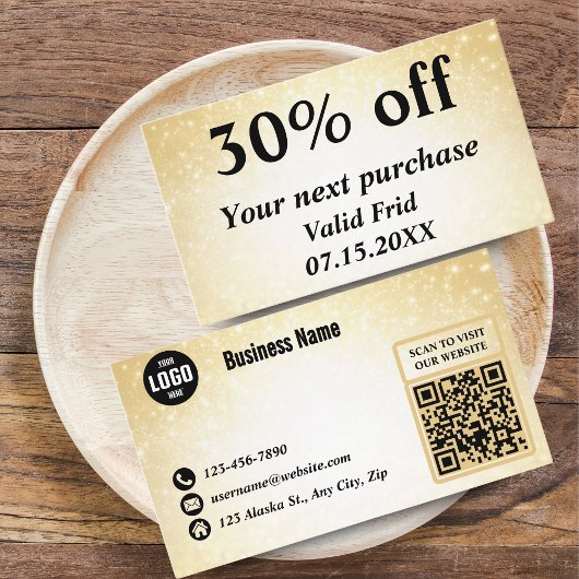 Glamoureuze Glitter Gold QR Code Loyaliteitskortin Kortingskaartje