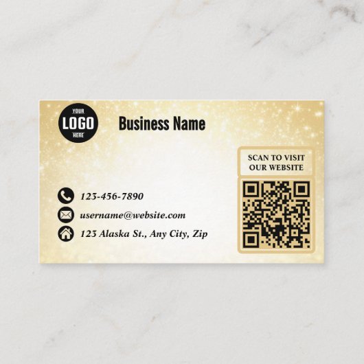 Glamoureuze Glitter Gold QR Code Loyaliteitskortin Kortingskaartje (Achterkant)