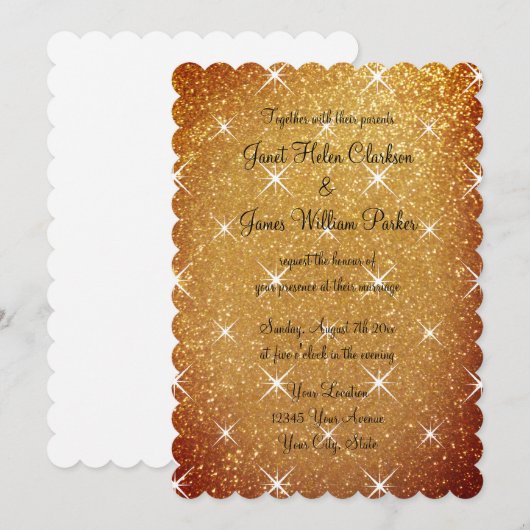 Glamoureuze glitter gouden glitter bruiloft uitnod kaart (Voorkant / Achterkant)