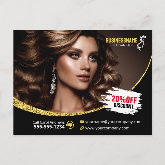 Glamoureuze Glitter Hair Stylist Beauty Salon Briefkaart (Voorkant)