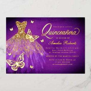 Glamoureuze Glitter Jurk Vlinder Quinceanera  Folie Uitnodiging