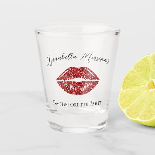 Glamoureuze Glitter Rode Lippen Bachelorette Shot Glas (Voorkant)