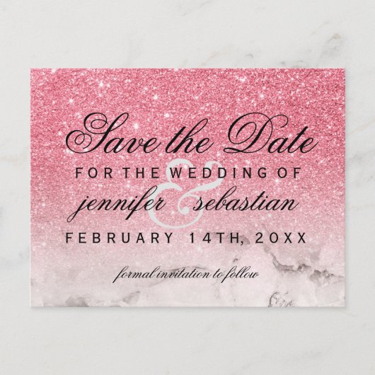 Glamoureuze Glitter Shimmering Pink Wedding Briefkaart (Voorkant)
