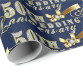 Glamoureuze Glittery Text-50th Wedding Jubileum Cadeaupapier (Rol Hoek)