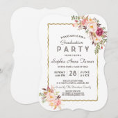 Glamoureuze Gold Blush Roze Bloemen Afstudeerfeest Kaart (Voorkant / Achterkant)