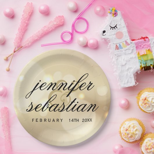 Glamoureuze Gold Bokeh Light monogram bruiloft Papieren Bordje (Feest)