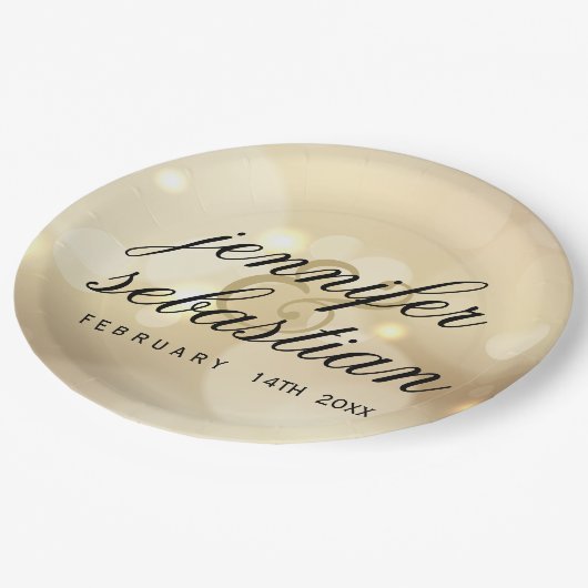 Glamoureuze Gold Bokeh Light monogram bruiloft Papieren Bordje (Gekanteld)