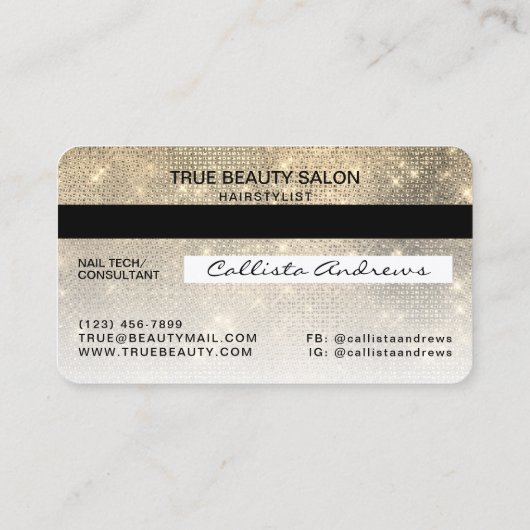 Glamoureuze Gold Sequin Glitter-creditcard Logo Visitekaartje (Achterkant)