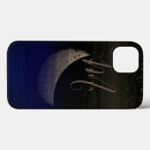 Glamoureuze Golden Moon Blue Abstract Monogram Case-Mate iPhone Case (Achterkant (horizontaal))