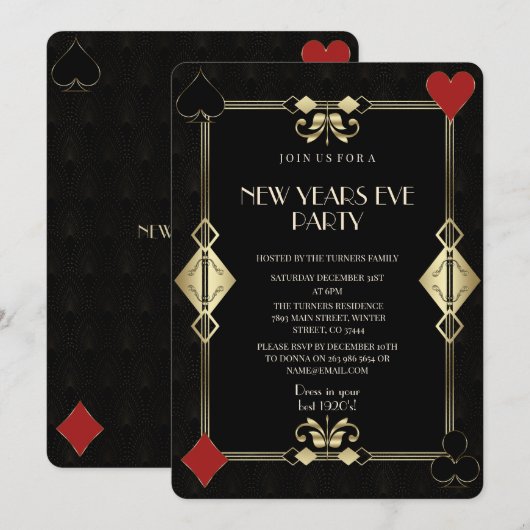 Glamoureuze Goud Art Deco Casino Nacht Nieuwjaarsf Kaart (Voorkant / Achterkant)
