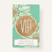 Glamoureuze Gouden Blauwgroen Groene Glitter Flowe Badge (Voorkant)