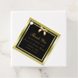 Glamoureuze Gouden Boog & Zwarte Glitter Bruiloft Bedankjes Labels