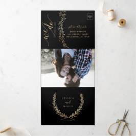 Glamoureuze gouden bruiloft uitnodigingenset drieluik uitnodiging