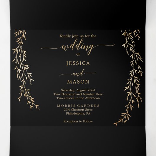 Glamoureuze gouden bruiloft uitnodigingenset drieluik uitnodiging (Binnenkant midden)