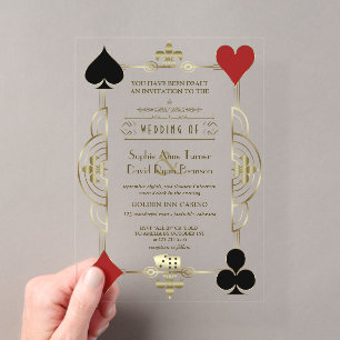 Glamoureuze Gouden Casino Las Vegas Poker Bruiloft Acryl Uitnodigingen
