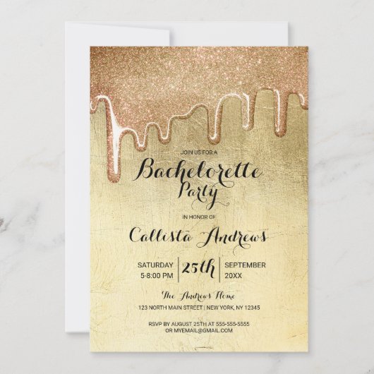 Glamoureuze Gouden Dikke Glitter Drips Bachelorett Kaart (Voorkant)