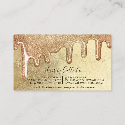 Glamoureuze Gouden Dikke Glitter Drupt Haar Visitekaartje (Achterkant)