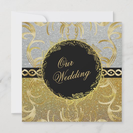 Glamoureuze gouden en zilveren bruiloft uitnodigin kaart (Voorkant)