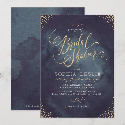 Glamoureuze gouden glinsterende kalligrafie Bruids Kaart (Voorkant / Achterkant)