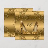Glamoureuze Gouden Glitter Hoge Hakken Sweet 16 Kaart (Voorkant / Achterkant)