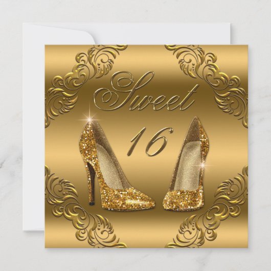 Glamoureuze Gouden Glitter Hoge Hakken Sweet 16 Kaart (Voorkant)