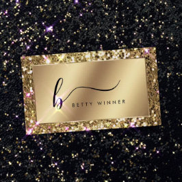Glamoureuze Gouden Glitter Luxe Script Monogram Visitekaartje