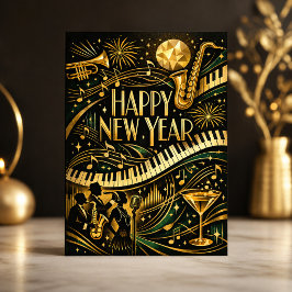 Glamoureuze Gouden Jazz Art Deco Nieuwjaar Feestdagen Kaart
