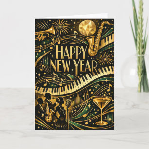 Glamoureuze Gouden Jazz Art Deco Nieuwjaar Feestdagen Kaart