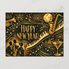 Glamoureuze Gouden Jazz Art Deco Nieuwjaar Feestdagenkaart