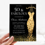 Glamoureuze gouden jurk Fabulous 50th Verjaardag Kaart<br><div class="desc">Glamorous Gold Dress Fabulous 50th Birthday Invitation Variaties op de uitnodiging en bijpassende items in onze winkel Ook beschikbaar als een digitale uitnodiging</div>