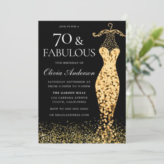 Glamoureuze gouden jurk Fabulous 70th Verjaardag Kaart (Staand voorkant)