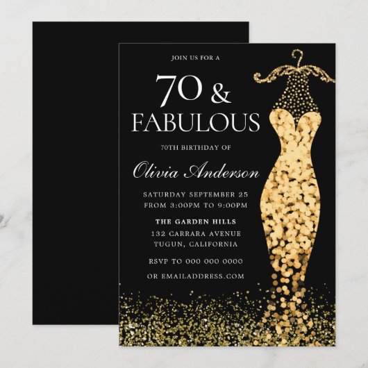 Glamoureuze gouden jurk Fabulous 70th Verjaardag Kaart (Voorkant / Achterkant)