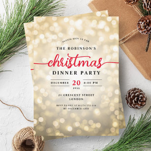 Glamoureuze gouden lichten Kerst dinerfeest  Kaart