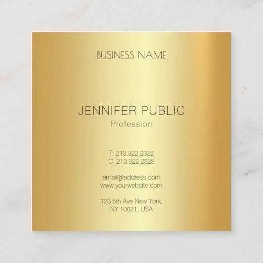Glamoureuze gouden look Modern Elegant Eenvoudige  Vierkante Visitekaartje (Achterkant)