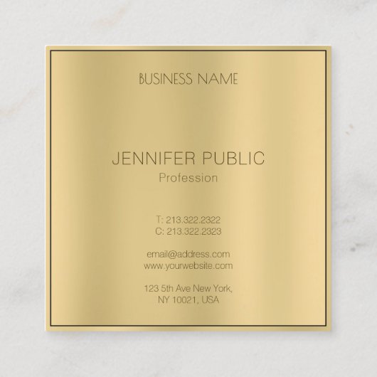 Glamoureuze gouden look Modern Elegant Professiona Vierkante Visitekaartje (Achterkant)