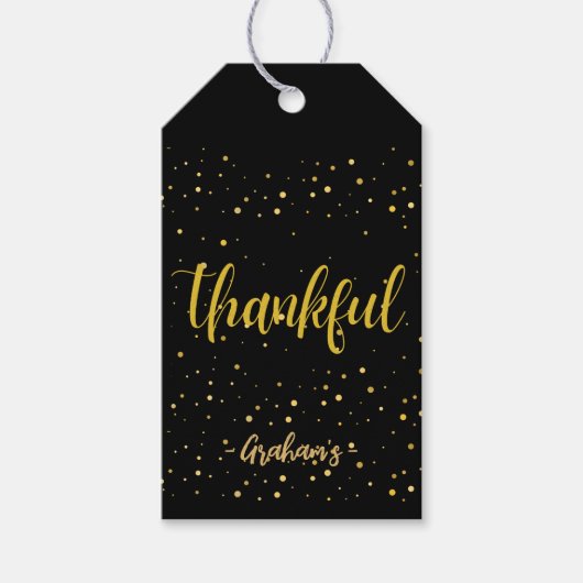 Glamoureuze gouden polka dot Dankbaar Cadeaulabel (Voorkant)