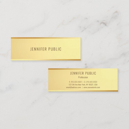 Glamoureuze gouden Sjabloon Elegant Minimalistisch Mini Visitekaartje (Voorkant / Achterkant)