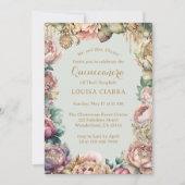 Glamoureuze Gouden Sparkle Bloemen Quinceanera Kaart (Voorkant)