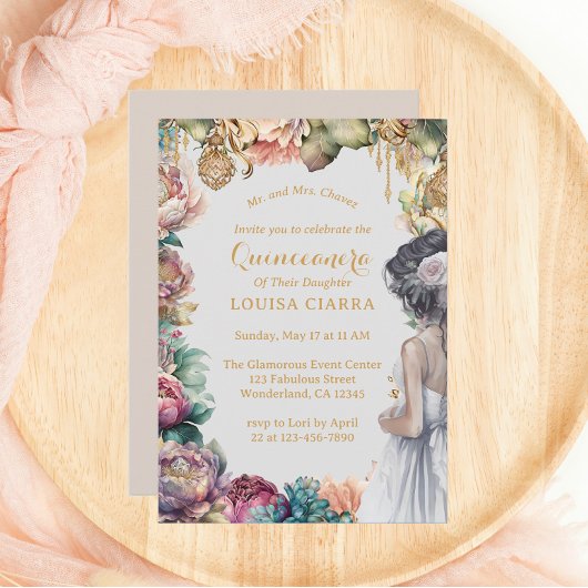 Glamoureuze Gouden Sparkle Pastel Bloemen Quincean Kaart