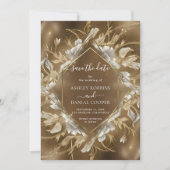 Glamoureuze Gouden Thema Bloemen Save The Date Kaart (Voorkant)