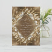 Glamoureuze Gouden Thema Bloemen Save The Date Kaart (Staand voorkant)