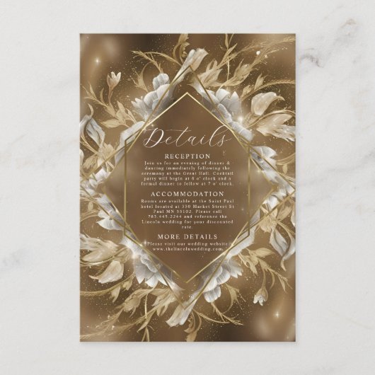 Glamoureuze gouden thema bloemenbruiloft informatiekaartje (Voorkant)