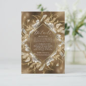 Glamoureuze gouden thema bloemenbruiloft informatiekaartje (Staand voorkant)