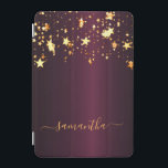 Glamoureuze goudsterren iPad mini cover<br><div class="desc">Een donkerbruine faux metallische achtergrond met het druppelen van gouden sterren. Pas een naam aan en voeg deze toe. De naam wordt geschreven met een gouden, moderne, met de hand geschreven stijlmanuscript met swashes. Als u de wasbeurt wilt behouden, verwijdert u alleen de voorbeeldnaam, laat u de spaties of de...</div>